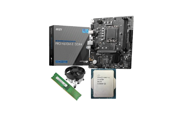 Combo boards H610M-E +Core i3-12100 cpu chip +4gb ddr4 ram +fan